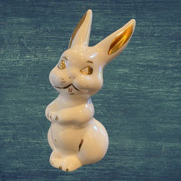 Mid century Ceramic Bunny Rabbit Cottonball Dispenser - Picture 2 of 9